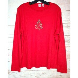 Wish For Joy Red Christmas Tree Logo Long Sleeve Women Top Glitter Tree Shirt